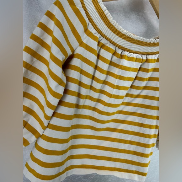 J. Crew Off the Shoulder 3/4 sleeve Mustard and White Striped Top Size XSmall - Picture 5 of 9